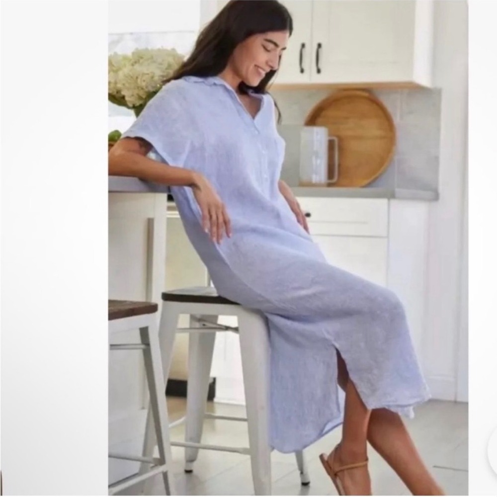 Grayson Frank & Eileen The Artist SS dress linen full length blue lagenlook boho